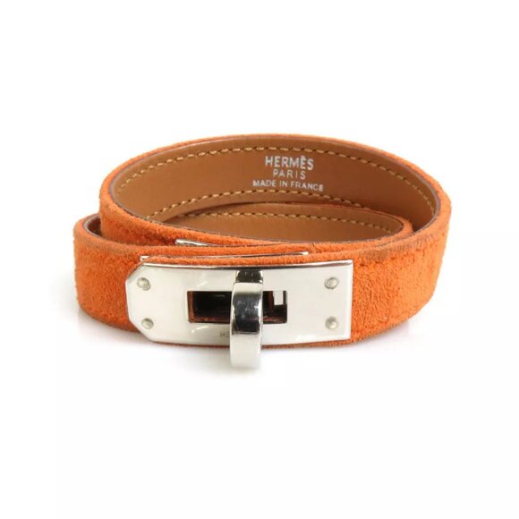 Authenticity guaranteed  HERMES Kelly Bracelet Orange/Silver Suede - Picture 1 of 8